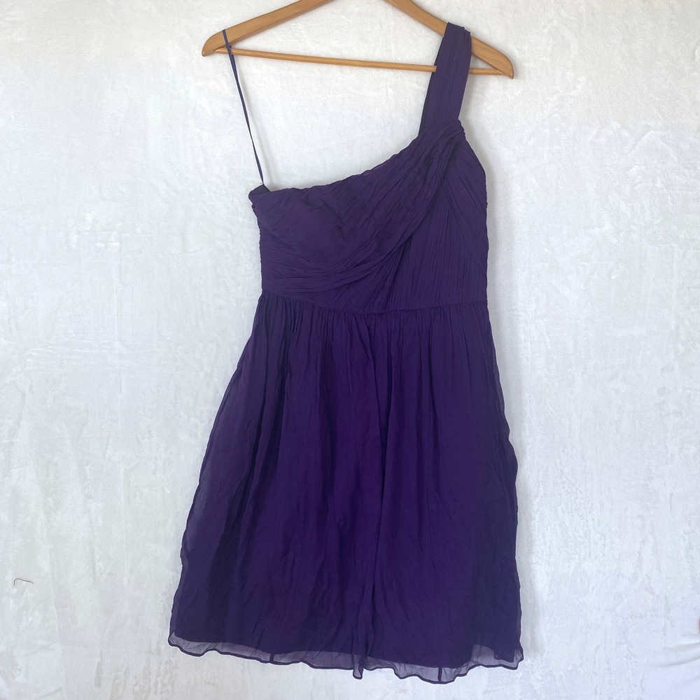 J. Crew Purple One Shoulder Ruched Chiffon Dress Size 8 Wedding Holiday Party